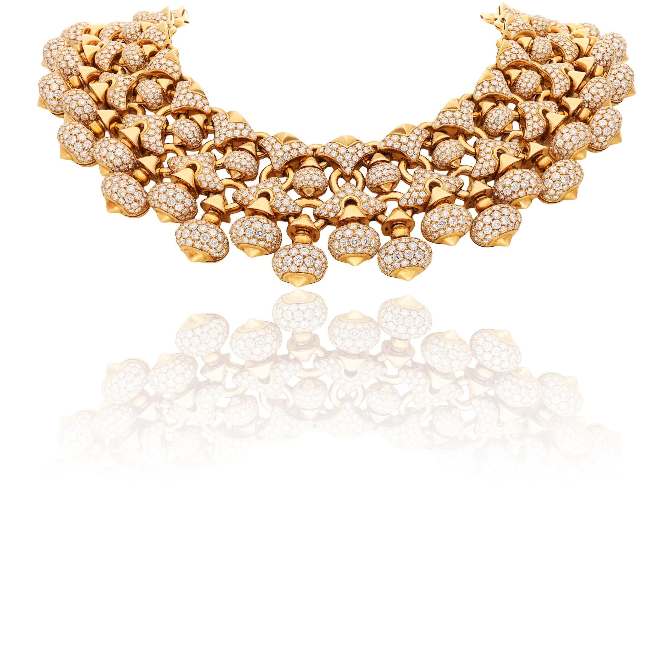 BULGARI 18K Yellow Gold Diamond Necklace, Pigna Collection