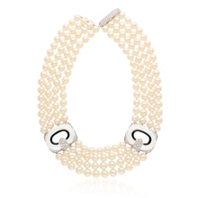 DAVID WEBB 4-Row Pearl, Rock Crystal, Black Enamel, and Diamond Necklace