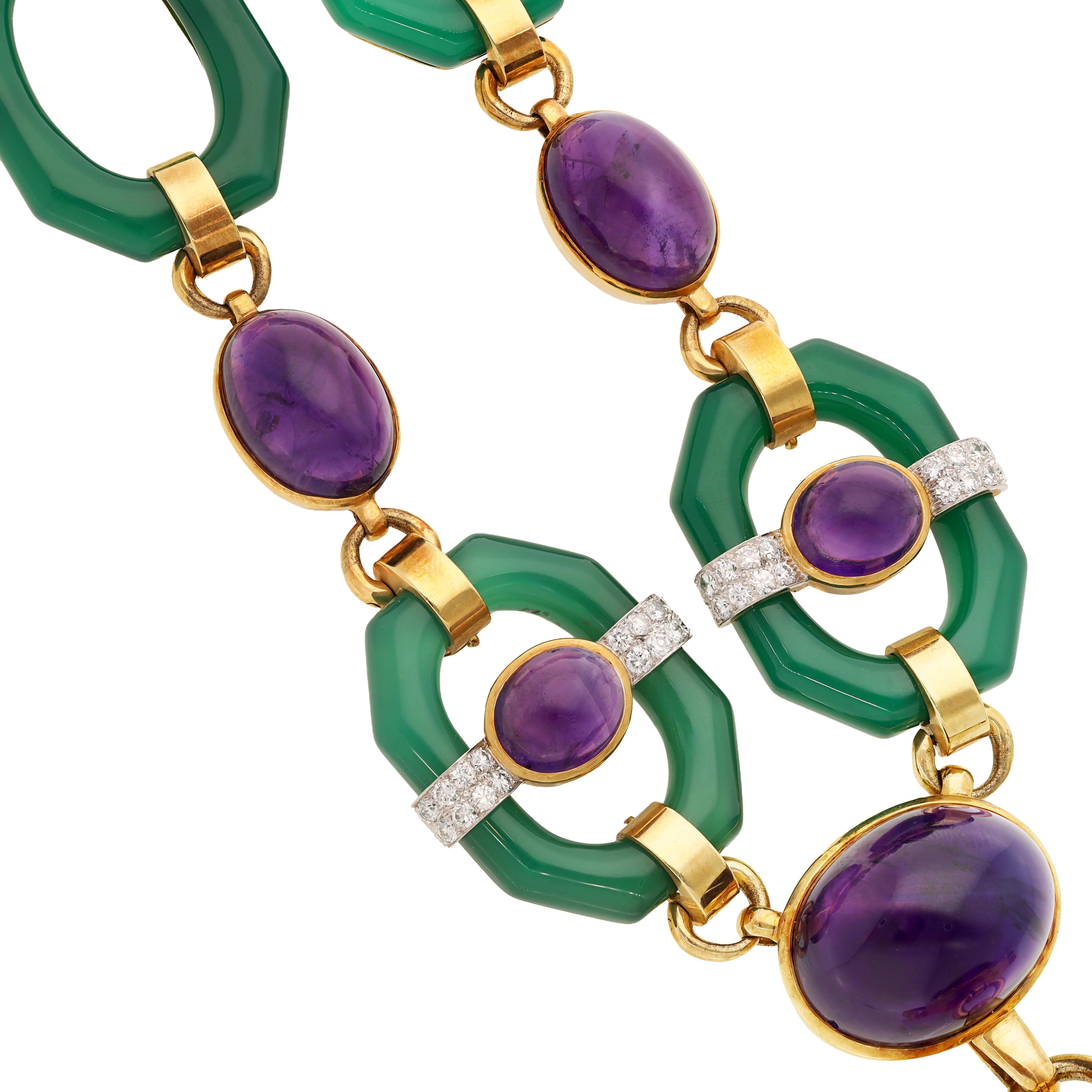 DAVID WEBB Cabochon Amethyst, Chrysoprase and Diamond Necklace