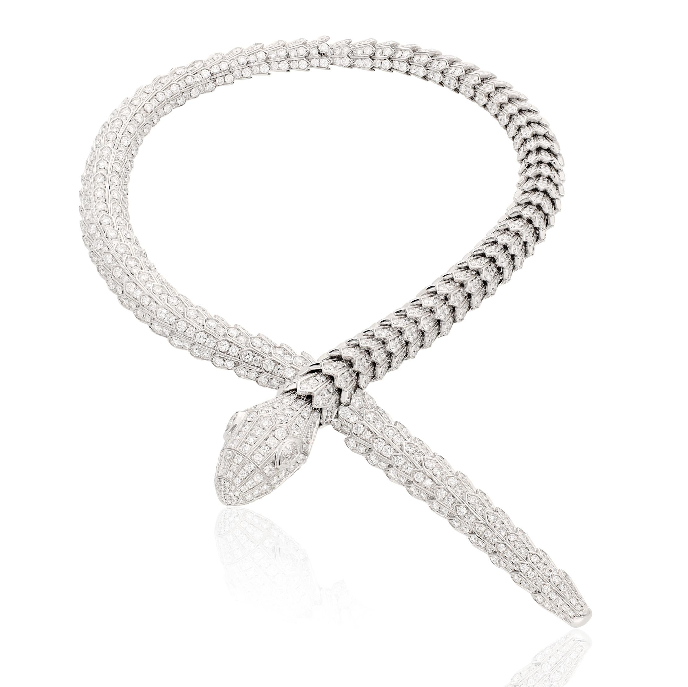 BULGARI 18K White Gold Diamond Serpenti Necklace