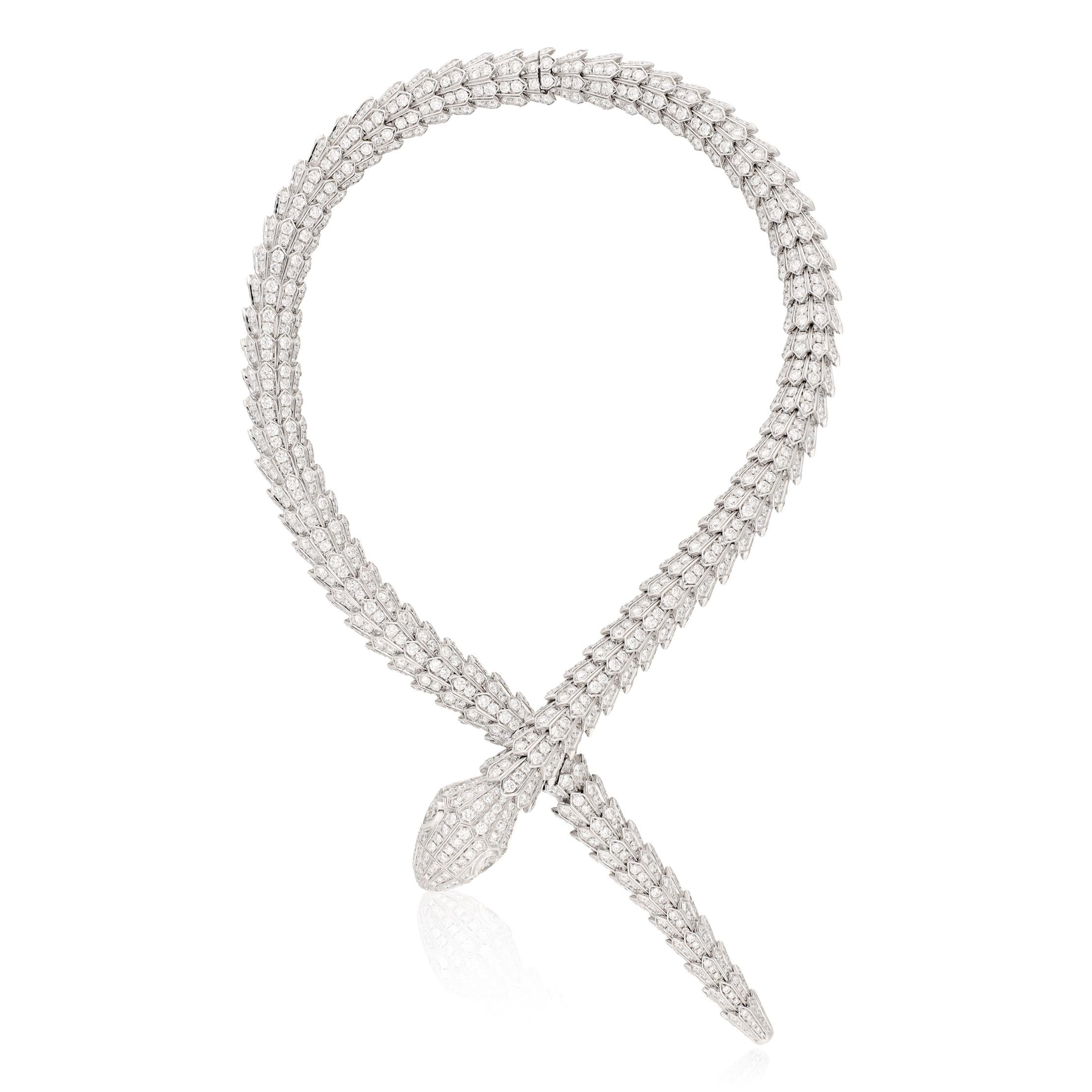 BULGARI 18K White Gold Diamond Serpenti Necklace