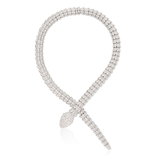 BULGARI 18K White Gold Diamond Serpenti Necklace