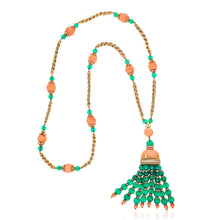 VAN CLEEF & ARPELS GREEN CHALCEDONY, CORAL AND DIAMOND TASSEL NECKLACE