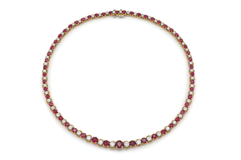 Vintage 1970s Oscar Heyman Ruby and Diamond Riviera Necklace