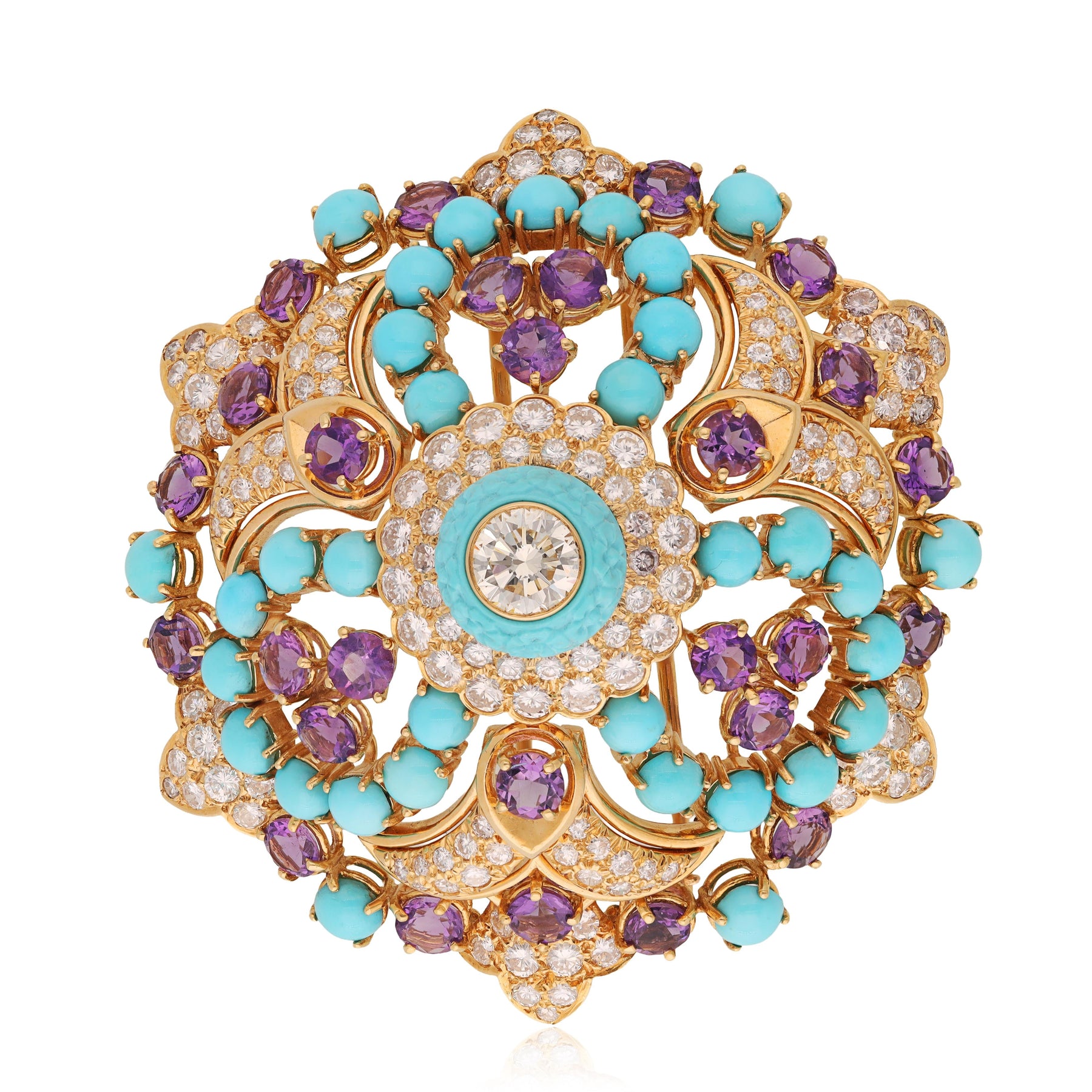 BULGARI Diamond, Amethyst and Turquois Brooch/Pendant