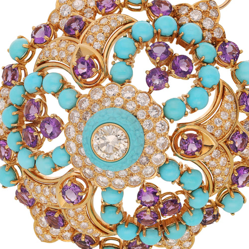 BULGARI Diamond, Amethyst and Turquois Brooch/Pendant