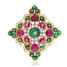 VAN CLEEF & ARPELS Carved Emerald, Ruby, Emerald & Ruby Bead, And Diamond Brooch