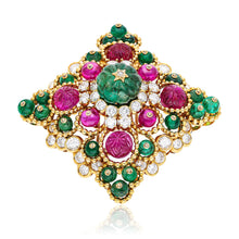 VAN CLEEF & ARPELS Carved Emerald, Ruby, Emerald & Ruby Bead, And Diamond Brooch