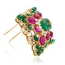 VAN CLEEF & ARPELS Carved Emerald, Ruby, Emerald & Ruby Bead, And Diamond Brooch
