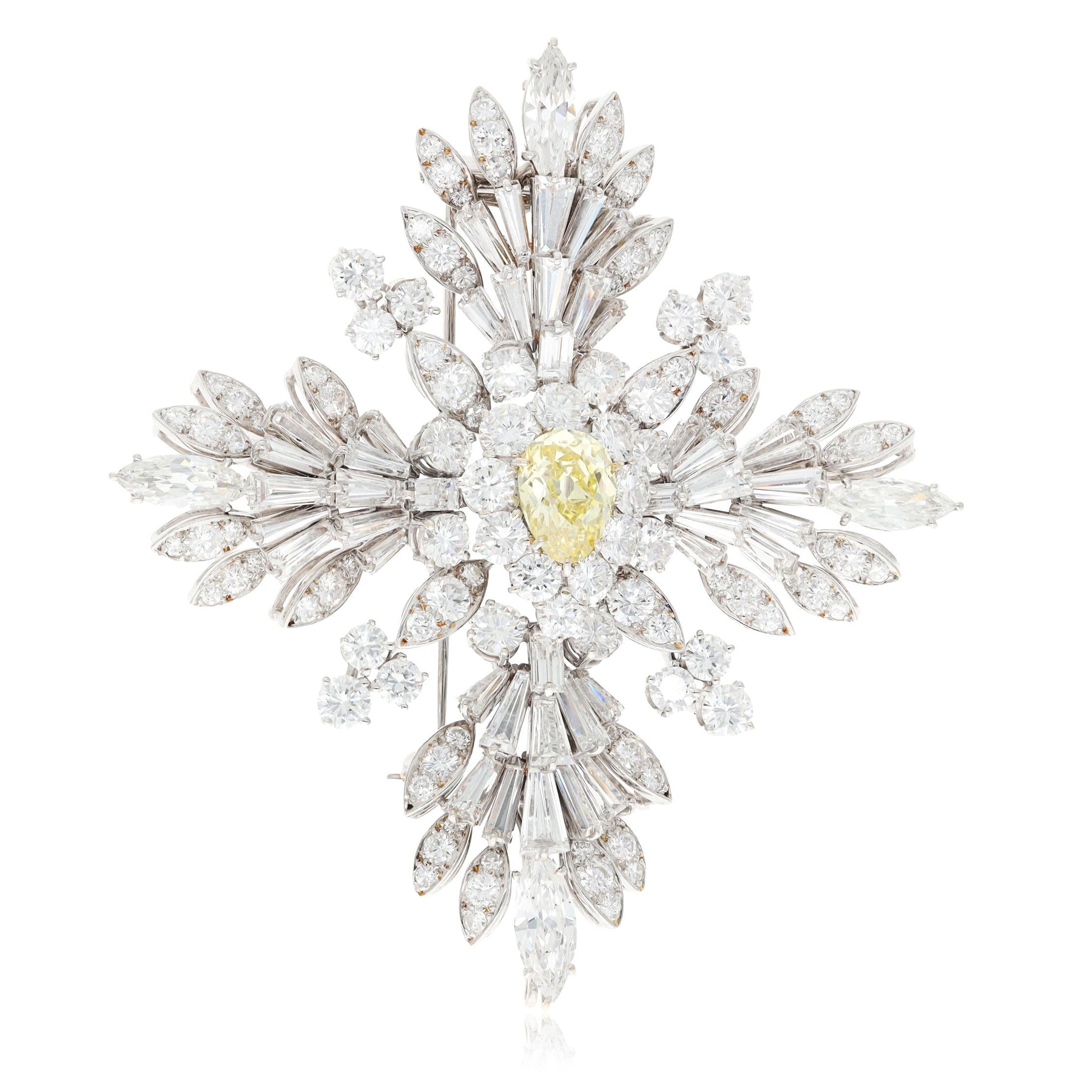 VAN CLEEF & ARPELS Platinum Fancy Intense Yellow Diamond Maltese Cross Brooch