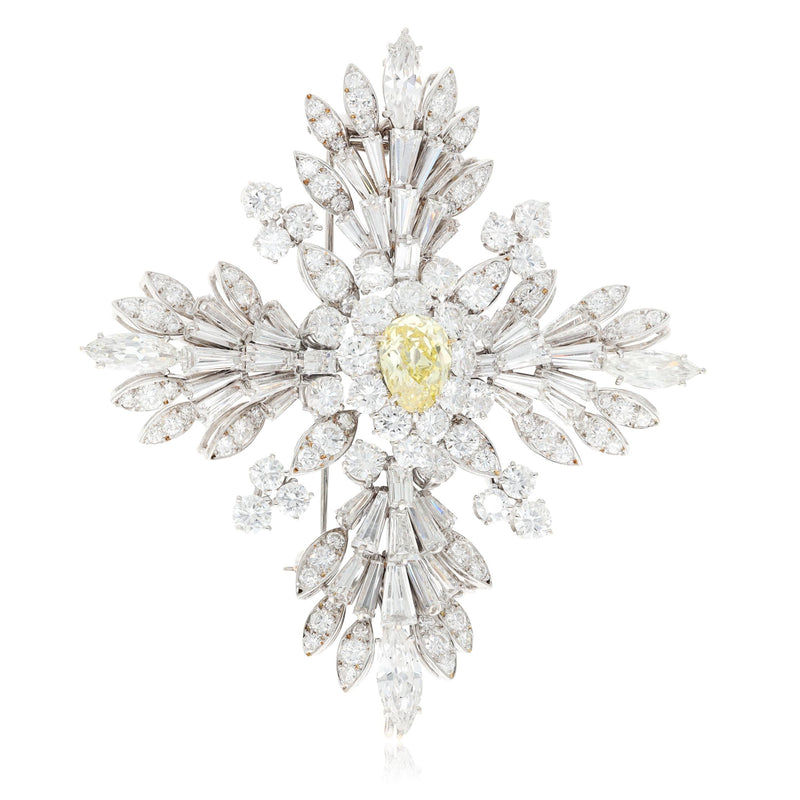 VAN CLEEF & ARPELS Platinum Fancy Intense Yellow Diamond Maltese Cross Brooch