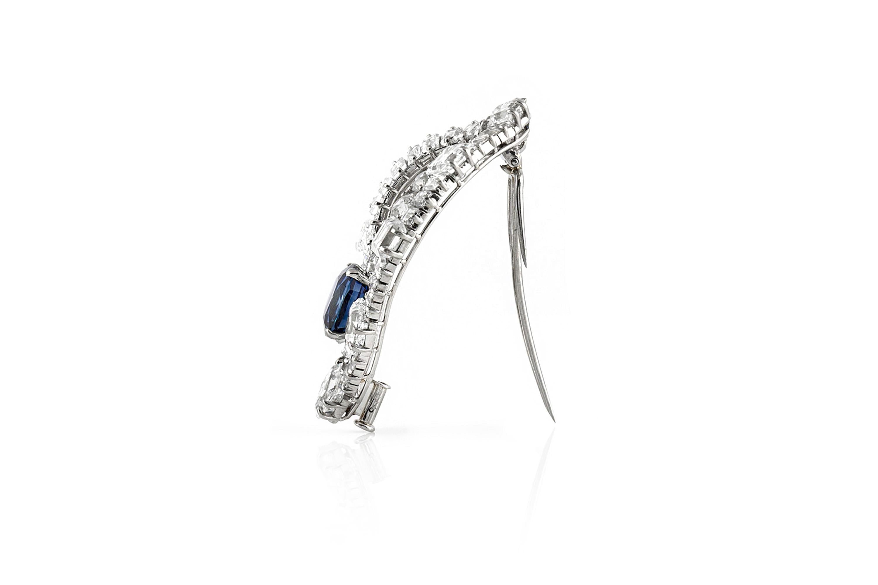 Antique Art Deco 1930s 7.64 Carat Burma Sapphire and 12.00 Carat Diamond Brooch