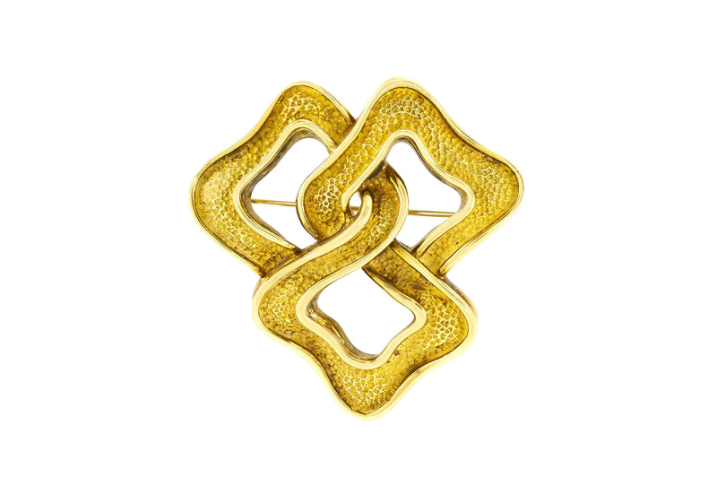 Vintage 1970s Tiffany & Co. Hammered Gold Interlocking Squares Brooch