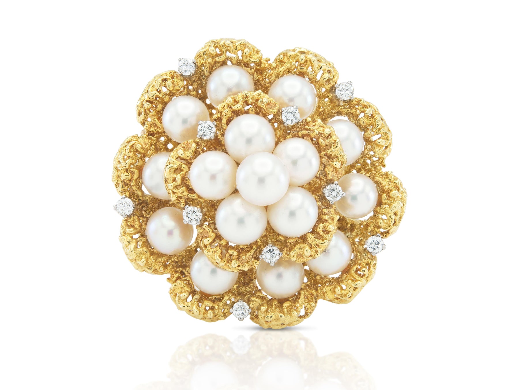 Vintage 1950s Tiffany & Co. Gold and Pearl Brooch with Diamonds
