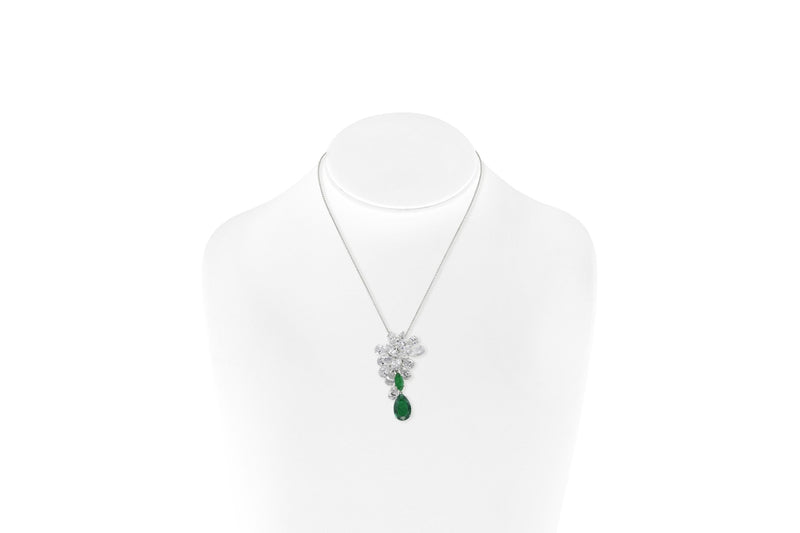 Vintage 1960s Harry Winston Diamond Cluster and Emerald Drop Brooch Pendant