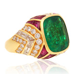 BULGARI 18K Yellow Gold Emerald, Ruby and Diamond Ring