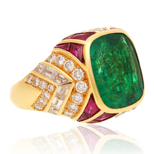 BULGARI 18K Yellow Gold Emerald, Ruby and Diamond Ring