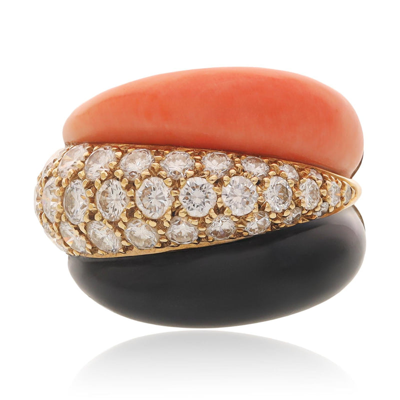 VAN CLEEF & ARPELS Coral, Onyx and Diamond Ring