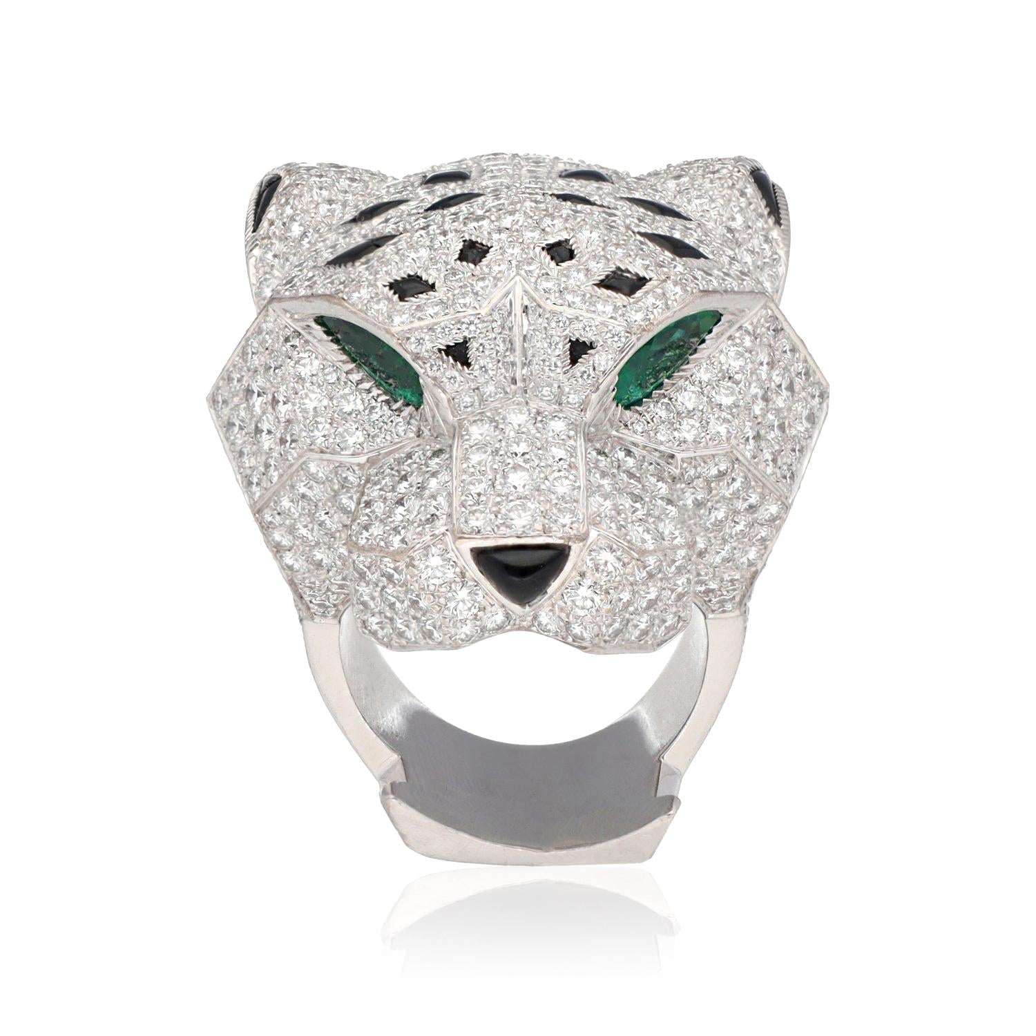 CARTIER 18K White Gold and Diamond Panthère Head Ring