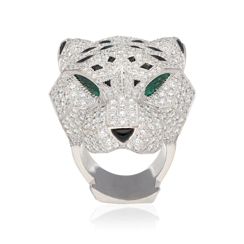 CARTIER 18K White Gold and Diamond Panthère Head Ring