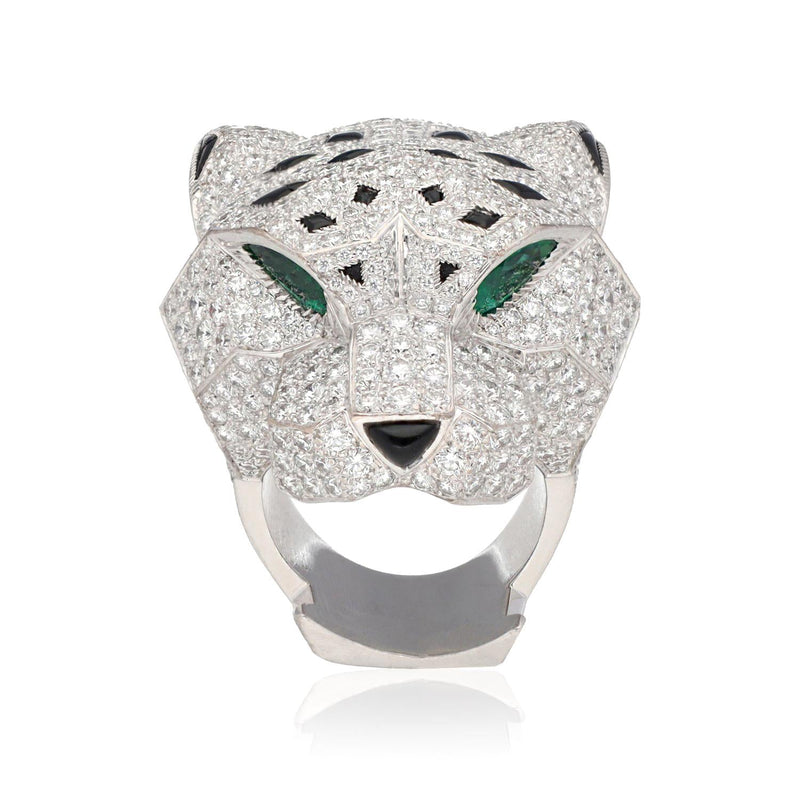 CARTIER 18K White Gold and Diamond Panthère Head Ring