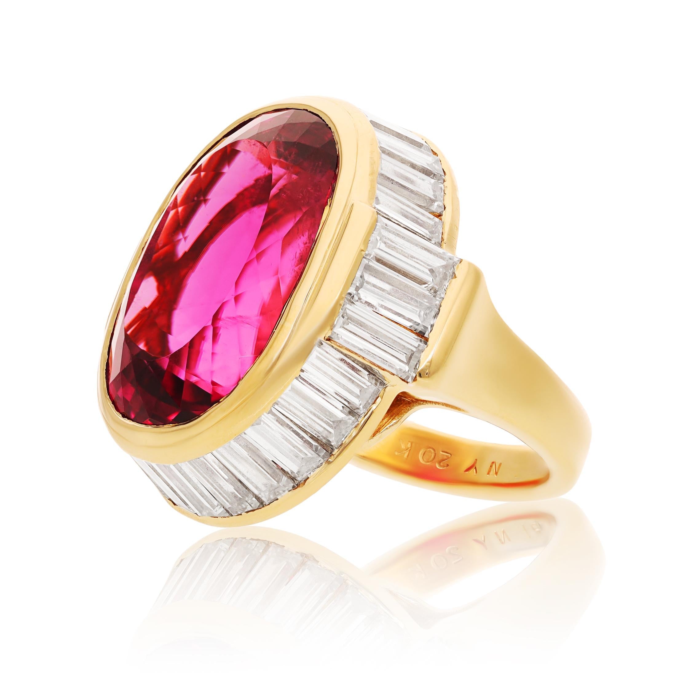 BULGARI 18K Yellow Gold Rubellite and Diamond Ring