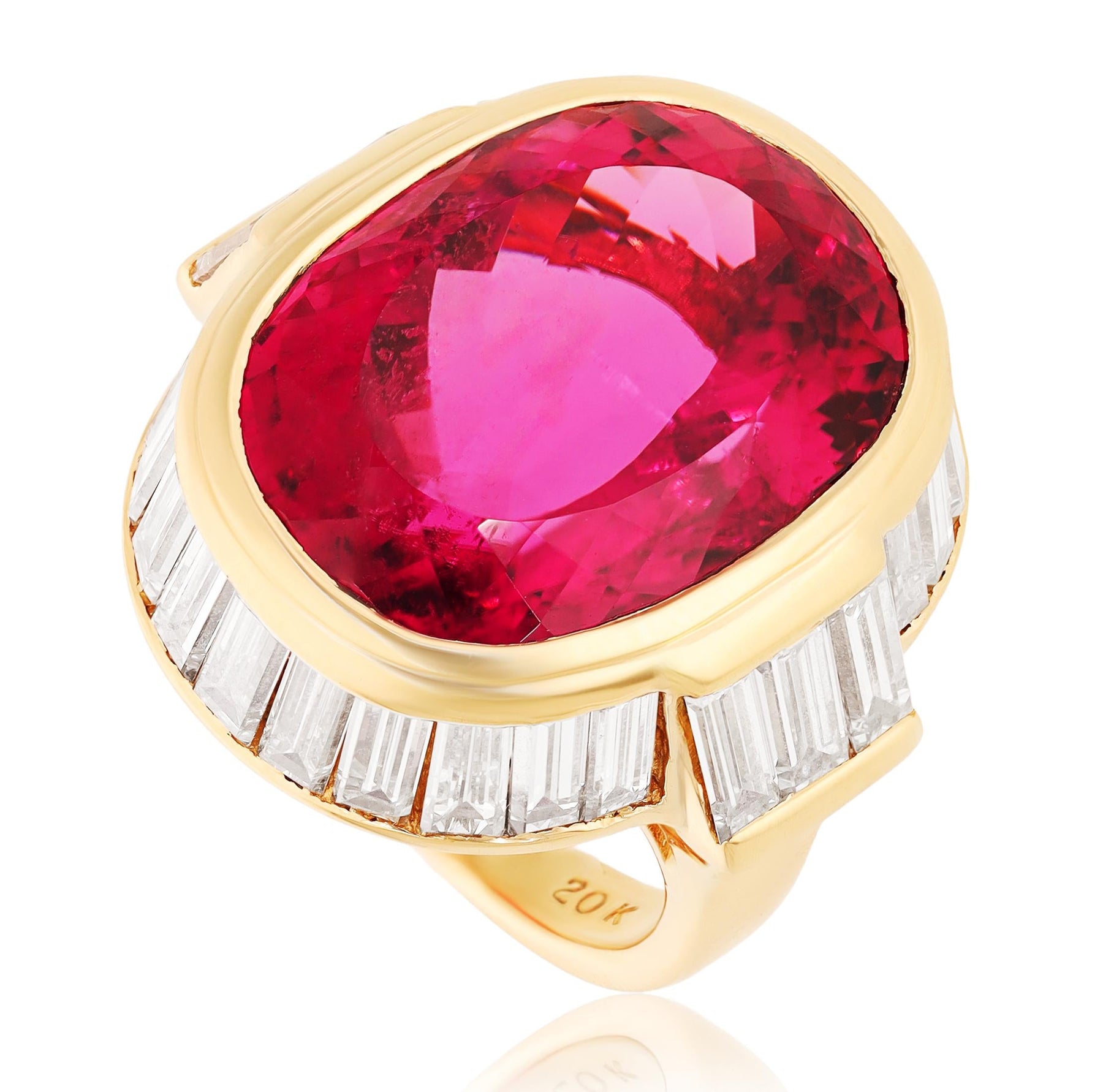 BULGARI 18K Yellow Gold Rubellite and Diamond Ring