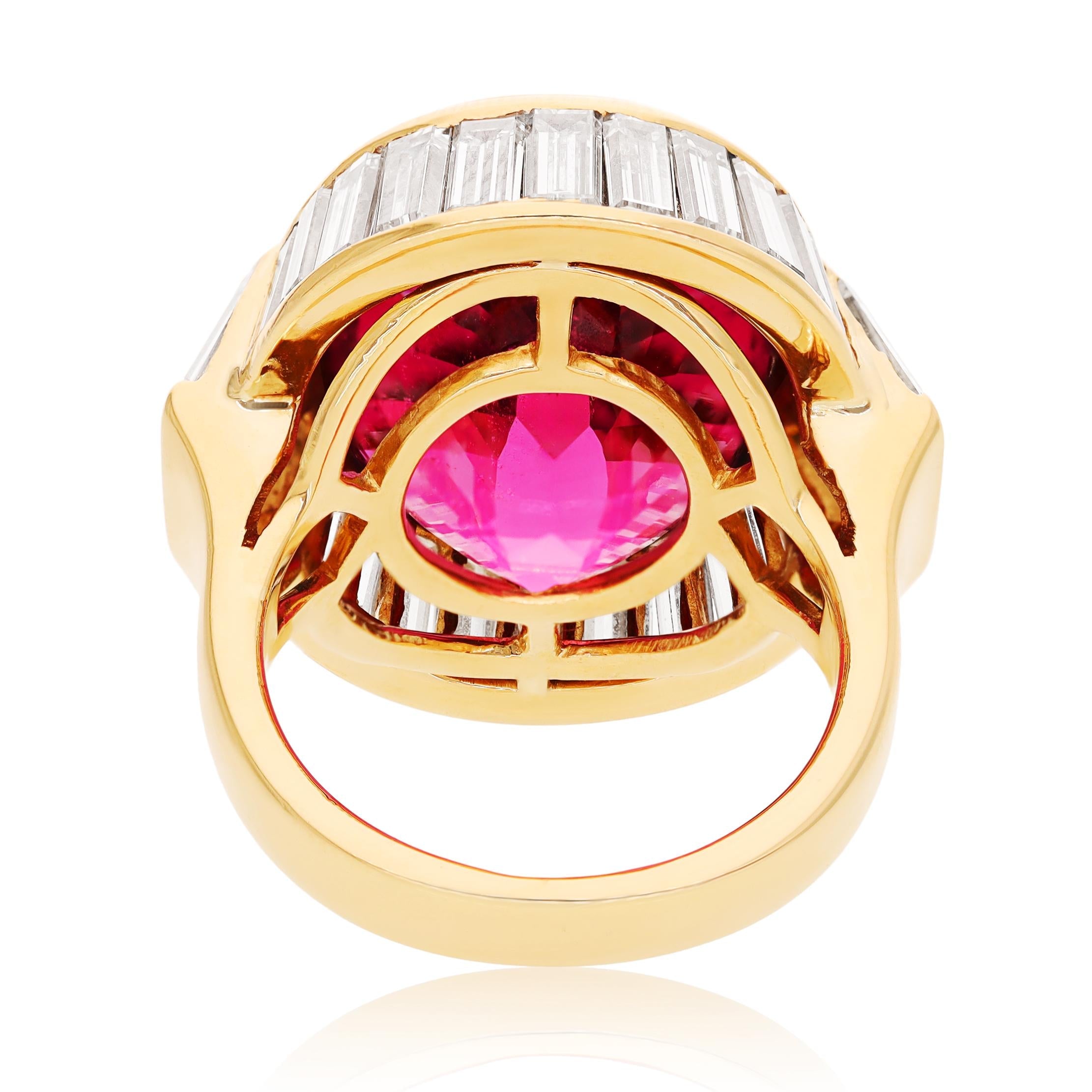BULGARI 18K Yellow Gold Rubellite and Diamond Ring