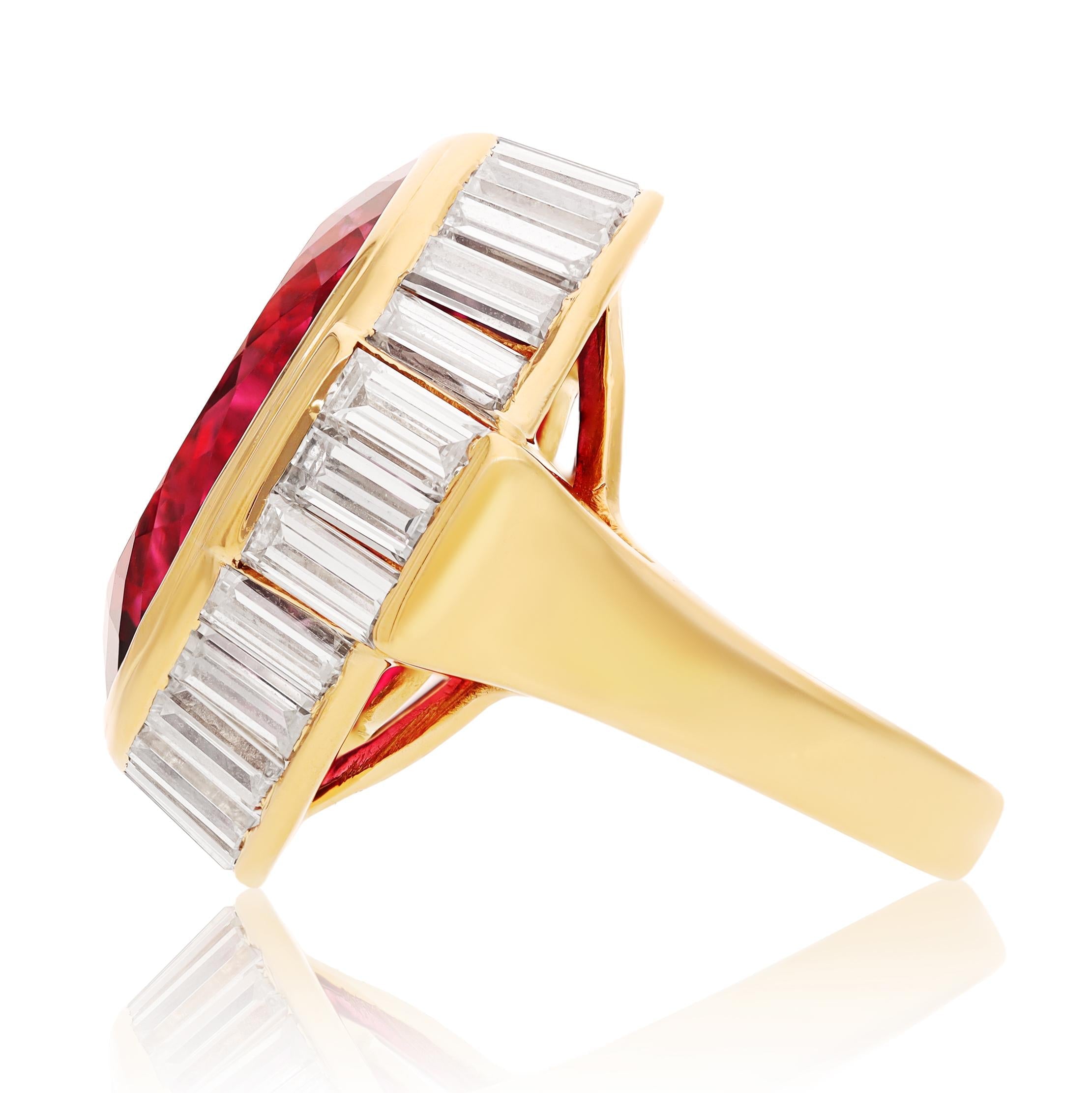BULGARI 18K Yellow Gold Rubellite and Diamond Ring