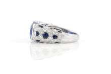 Vintage 1970s Cartier 13.00 Carat Ceylon Sapphire Panthere Ring with Diamonds