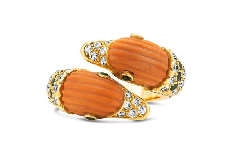 Vintage 1970s Van Cleef & Arpels Double Headed Coral Duck Ring
