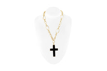 Faraone Mennella Wood & Gold Cross Pendant Link Necklace