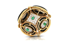 Vintage 1980s Onyx, Diamond & Emerald Brooch