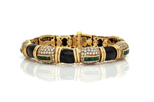 Vintage 1980s Fred Paris Enamel, Emerald & Diamond Bracelet