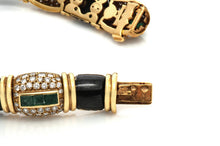 Vintage 1980s Fred Paris Enamel, Emerald & Diamond Bracelet