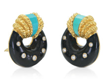 Vintage 1980s David Webb Black Enamel Earrings with Turquoise and Diamonds