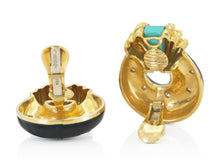 Vintage 1980s David Webb Black Enamel Earrings with Turquoise and Diamonds