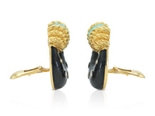 Vintage 1980s David Webb Black Enamel Earrings with Turquoise and Diamonds