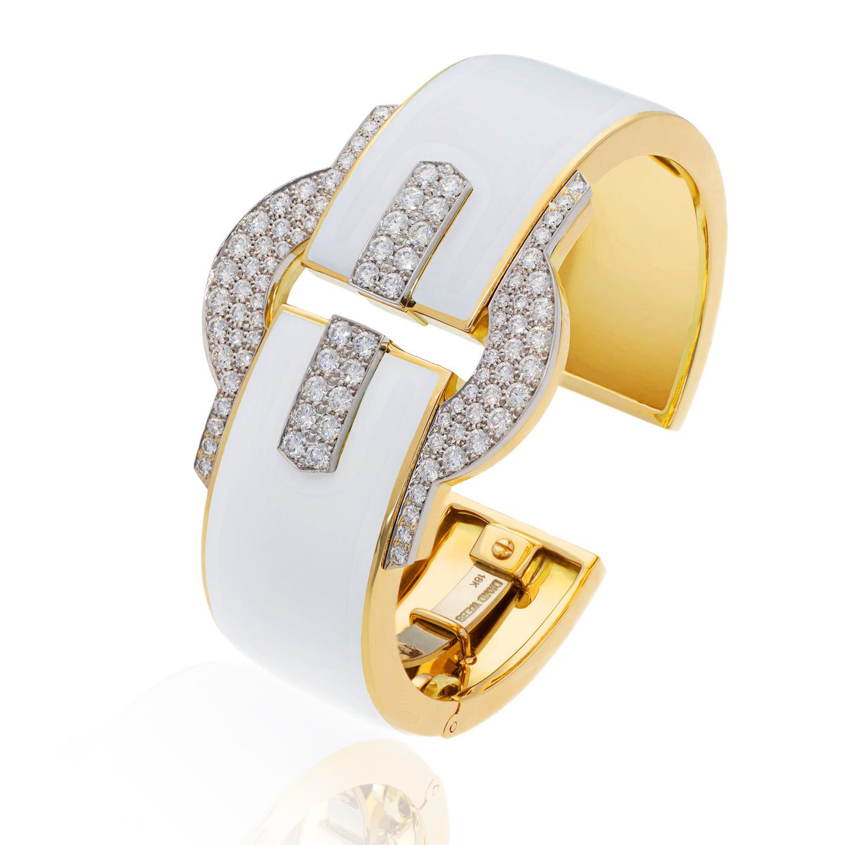 DAVID WEBB Buckle Cuff, White Enamel