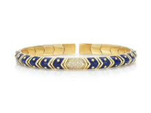 Vintage 1990s Hidalgo Blue Enamel Flexible Cuff Bracelet with Diamonds
