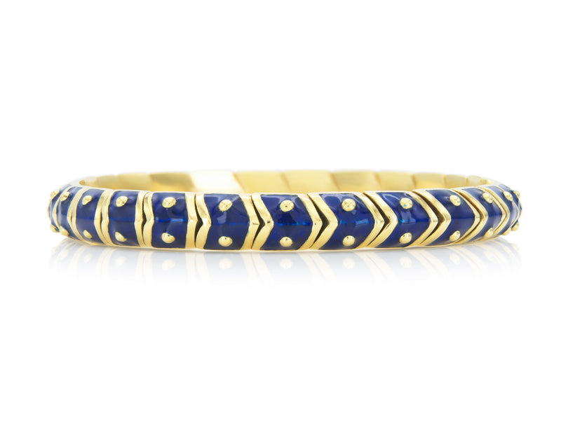 Vintage 1990s Hidalgo Blue Enamel Flexible Cuff Bracelet with Diamonds