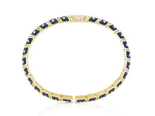 Vintage 1990s Hidalgo Blue Enamel Flexible Cuff Bracelet with Diamonds