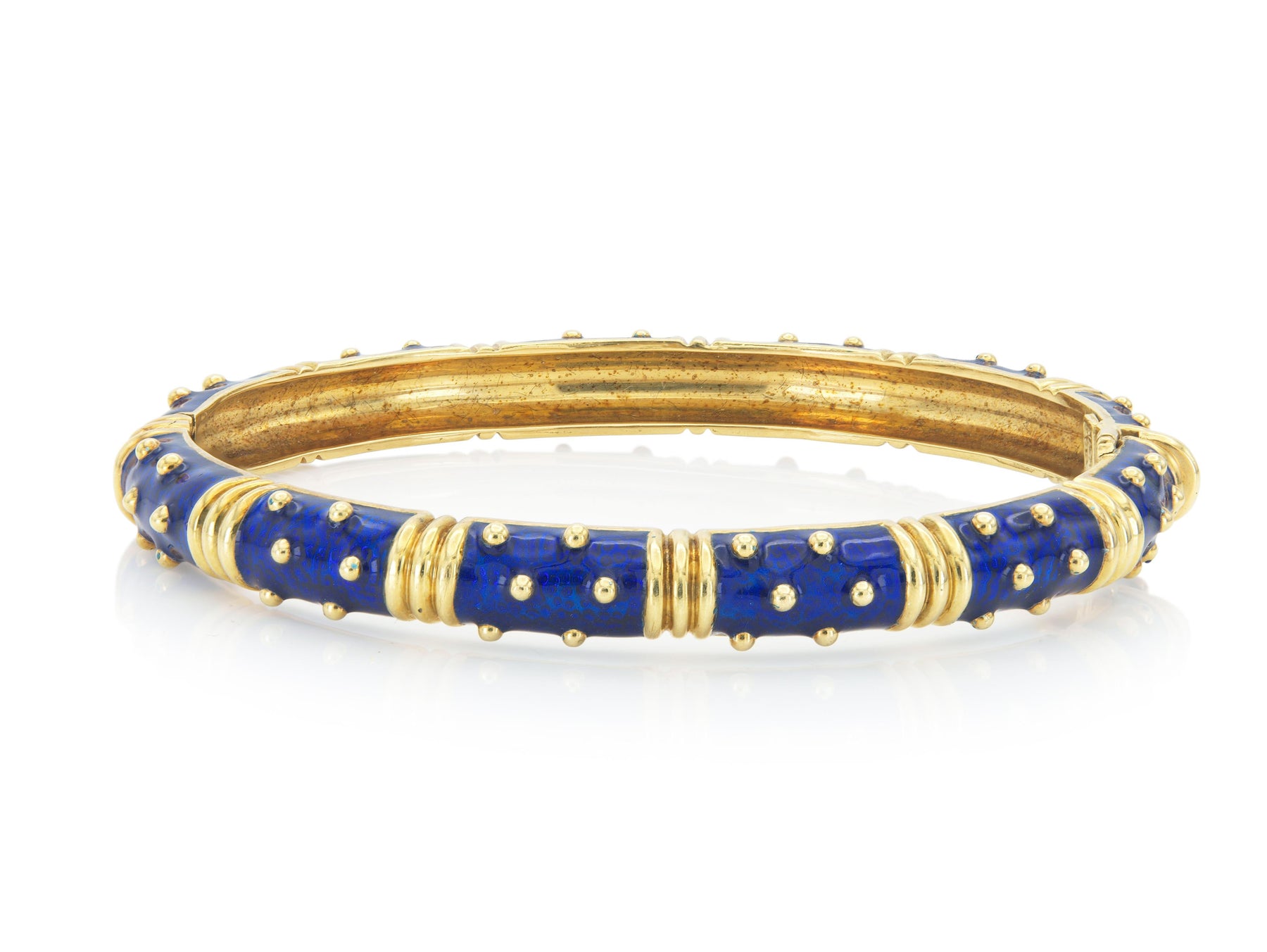 Vintage 1990s Hidalgo Blue Enamel Hinged Bangle Bracelet
