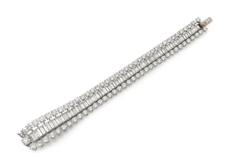 Vintage 1950s Boucheron 57.00 Carat Round and Baguette Diamonds Bracelet