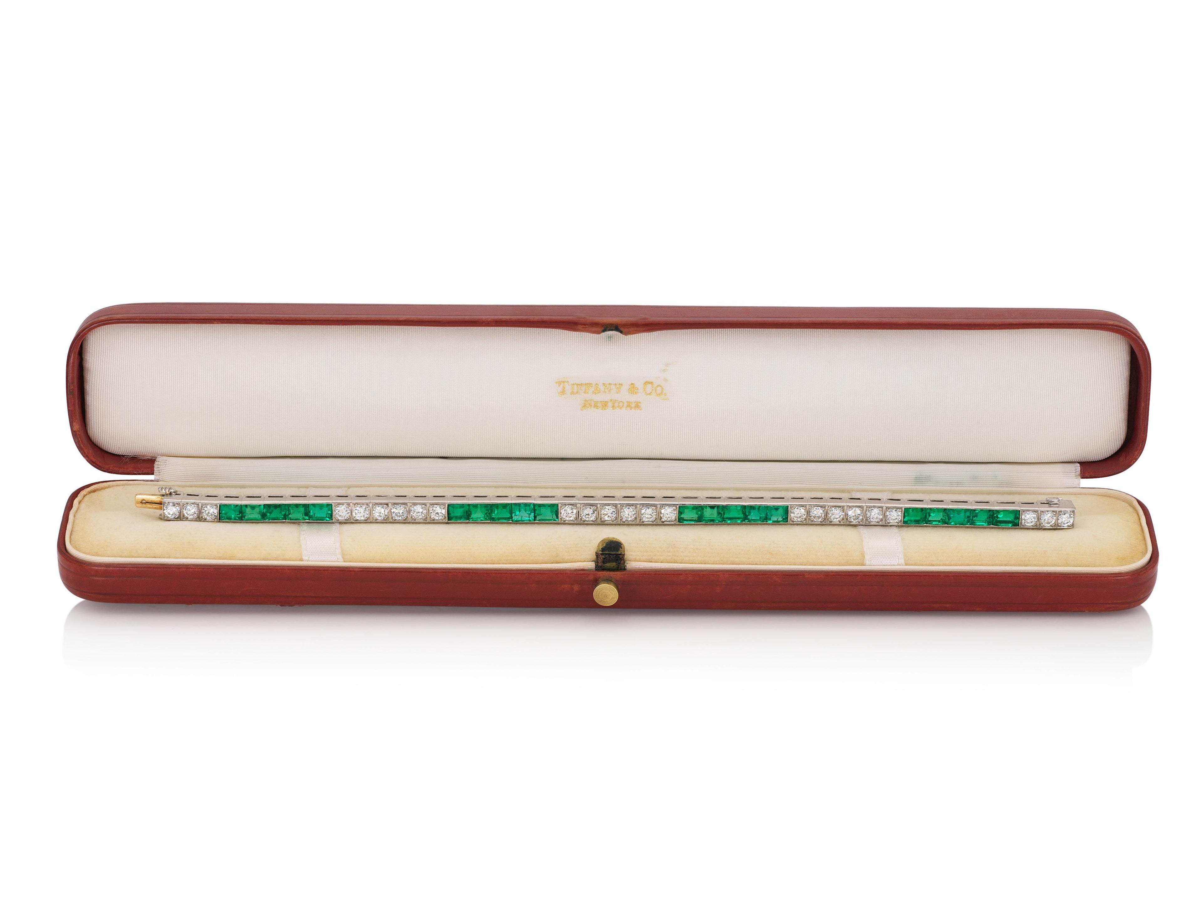 Antique Art Deco 1920s Tiffany & Co. Emerald & Diamond Line Bracelet