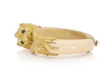 Vintage 1960s Gay Freres Gold & Bone Lion Bracelet with Emeralds
