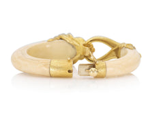 Vintage 1960s Gay Freres Gold & Bone Lion Bracelet with Emeralds