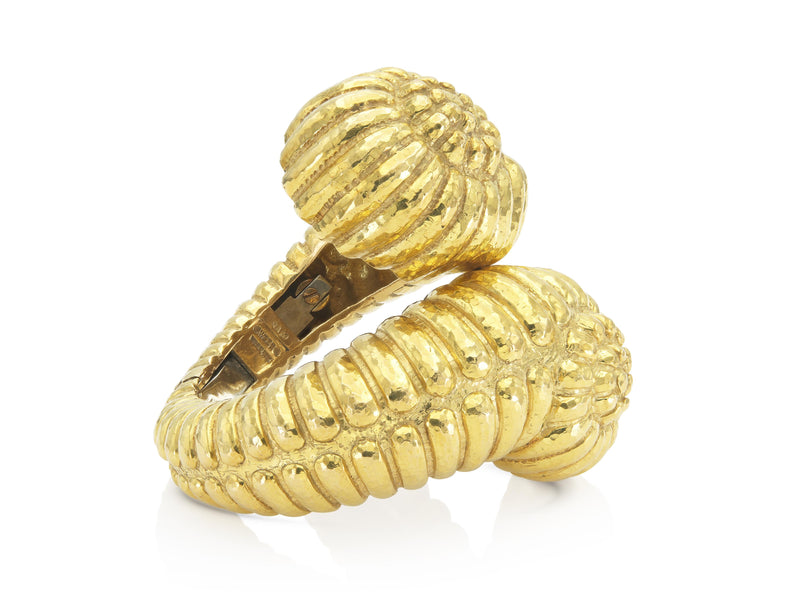 David Webb Gold Crossover Swirls Cuff Bracelet