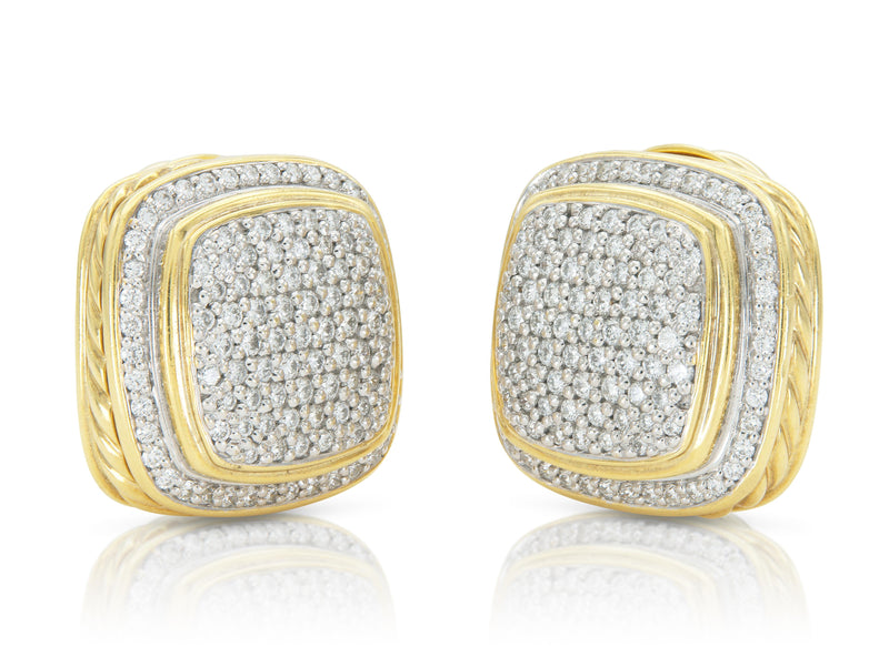 Vintage 1990s David Yurman 4.00 Carat Diamond Pave Square Earrings