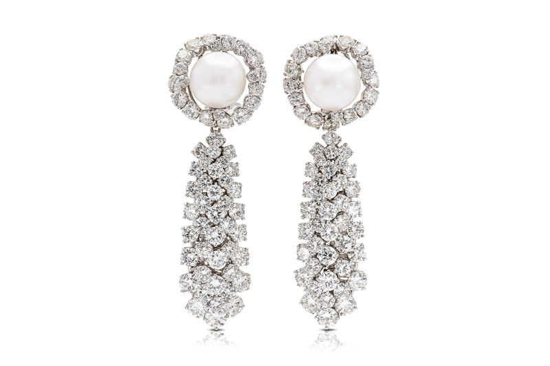 Vintage 1960s David Webb Pearl and Detachable Bombe Diamonds Dangle Earrings
